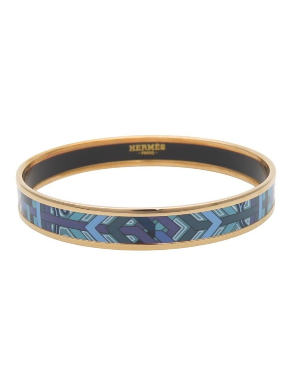 Hermes Bracelet Enamel PM Metal Blue Purple Gold Bangle Cloisonne